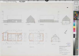 Münster (Münster) Hygienisches Institut der Universität Werkhalle Grundrisse, Ansichten, Schnitt 1972 1 : 100 59,5 x 84 kol. Zeichnung Staatshochbauamt für die Universität Münster 14.51