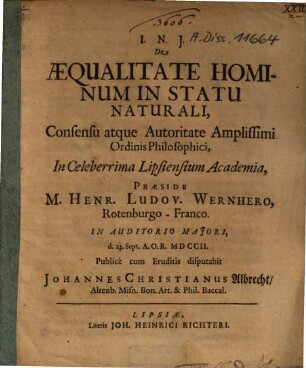 De Aequalitate Hominum Statu Naturali