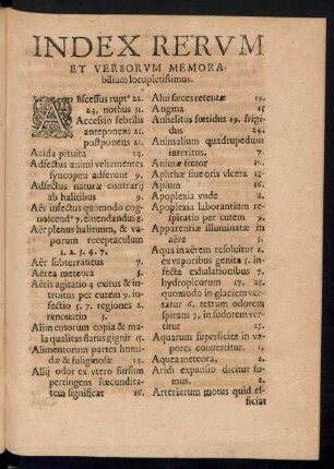 Index Rerum Et Verborum Memorabilium locupletissimus.