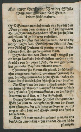 Ein newer Berckreye/ Von der Sibilla Weissagung/ Im thon/ Ach Gott in deinem höchsten thron. 18.