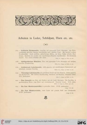 Arbeiten in Leder, Schildpatt, Horn etc. etc. (Nr. 1087 - 1102)