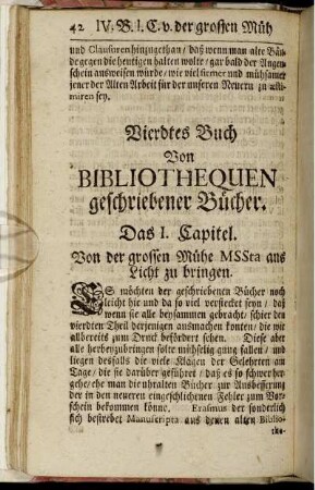 Vierdtes Buch Von Bibliothequen geschriebener Bücher.
