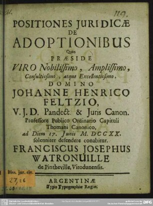 Positiones Iuridicae De Adoptionibus