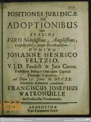 Positiones Iuridicae De Adoptionibus