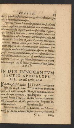 In Die Innocentum Lectio Apocalyps. XIII. a vers. 1 usq[ue] ad 6.