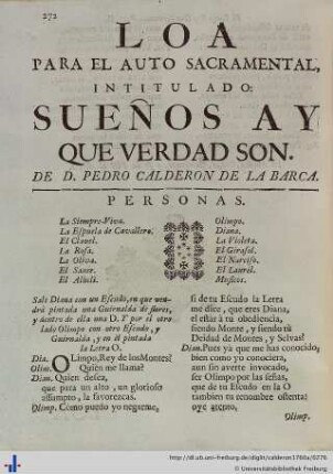 Loa para el Auto Sacramental Sueños hay que verdades son.