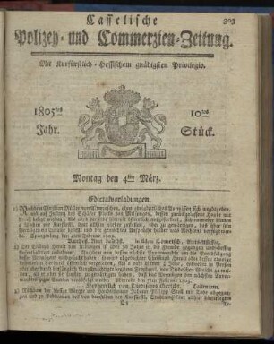 10tes Stueck, Montag den 4ten Maerz 1805