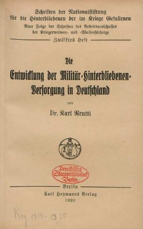 Die Entwicklung der Militär-Hinterbliebenen-Versorgung in Deutschland