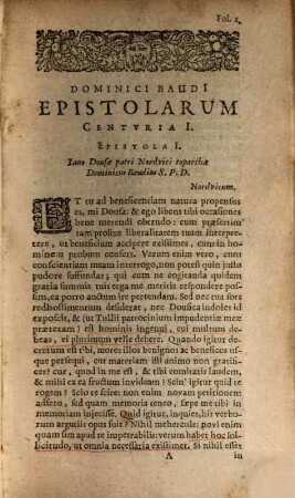Dominici Bavdi Epistolae : Semicenturia auctae, Lacunis aliquot Suppletis ; Accedunt eiusdem Orationes Et Libellvs De Foenore