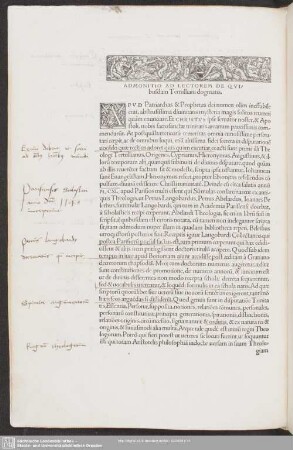 Admonitio Ad Lectorem De Quibusdam Tertulliani dogmatis