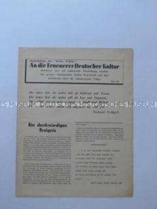 Sonderdruck der "Freien Tribüne" aus dem englischen Exil zur kulturellen Erneuerung in Deutschland