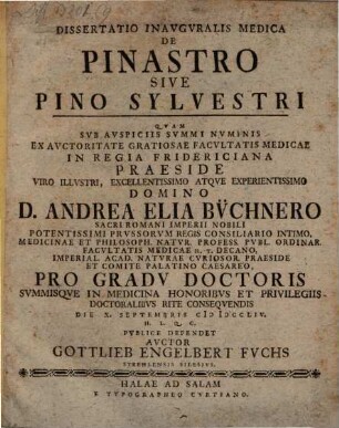 Diss. inaug. med. de pinastro, sive pino sylvestri