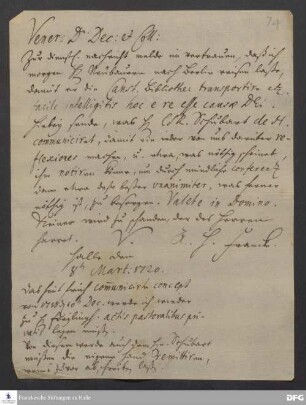Brief von August Hermann Francke an [Paul Anton, Joachim Just Breithaupt, Johann Heinrich Michaelis und Joachim Lange].