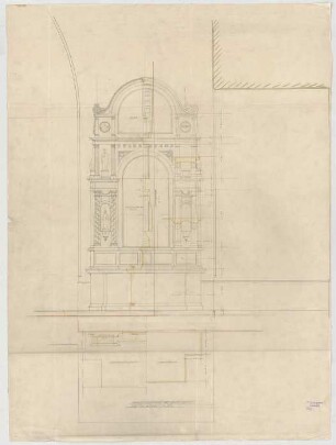 Thiersch, Friedrich von; Aschaffenburg; Kapuzinerkirche, Erweiterung - Seitenaltar (Ansicht, Querschnitt, Längsschnitt)