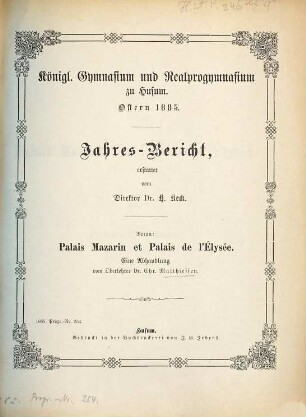 Jahresbericht : Ostern .... 1884/85