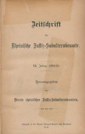 6.1894/95: Zeitschrift für Rheinische Justiz-Subalternbeamte