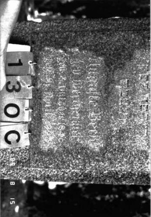 Grabstein 130 (Index: 100105323) Material: Granit Zustand: gut Maße HxBxT: 178x58x20 cm Beschreibung: Stele, getreppter Sockel, eingezogener Rundbogenabschluß Symbolik: Davidstern: Grabstein 130C (Detailaufnahme)
