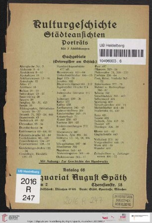 Nr. 68: Antiquariats-Katalog: Kulturgeschichte, Städteansichten, Porträts