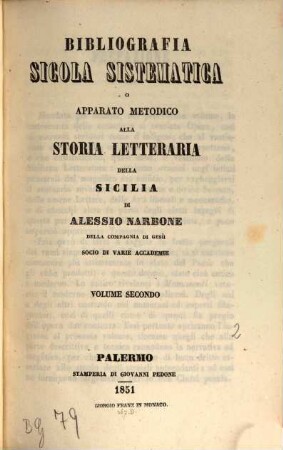 Bibliografia sicola sistematica o apparato metodico alla storia letteraria della Sicilia, 2