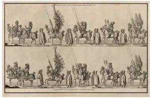 Reiterquadrillen beim Aufzug zum Ross- und Fußturnier 1719 auf dem Dresdener Altmarkt