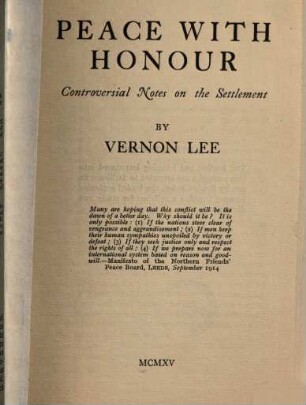 Peace with honour : Controversial Notes on the Settlement