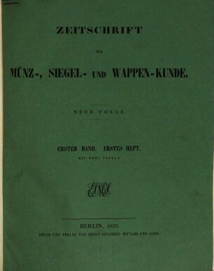 Zeitschrift für Münz-, Siegel- und Wappenkunde. 1859/62
