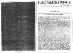 Die arabische Freiheitsbewegung und die gegenwärtige Lage in den arabischen Ländern