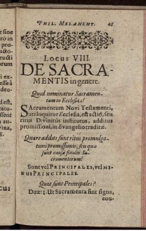 Locus VIII. De Sacramentis in genere