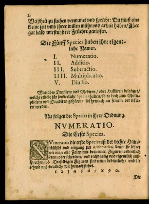 Numeratio. Die Erste Species.
