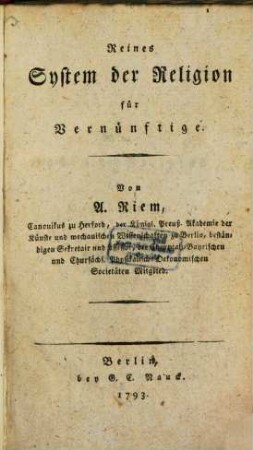 Reines System der Religion für Vernünftige