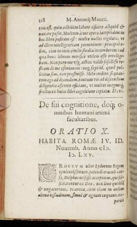 De sui cognitione, deq; omnibus humani animi facultatibus. Oratio X.