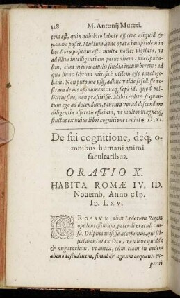 De sui cognitione, deq; omnibus humani animi facultatibus. Oratio X.