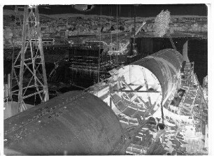 Staustufe Himmelstadt. Baumaßnahmen am Wehr.