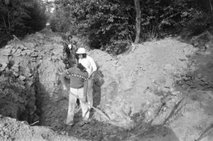 Freizeitheim der Arbeiterwohlfahrt in Karlsbad-Spielberg. Bauarbeiten zum Anschluss an die Kanalisation mit Unterstützung des 78. amerikanischen Baubataillons in Ettlingen