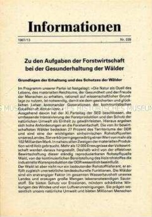 Parteiinformation der SED zu Problemen der Forstwirtschaft