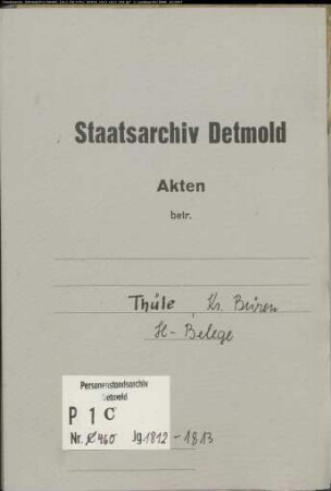 Belegakten zum Heiratsregister der katholischen Gemeinde Thüle, Kreis Büren (1812-1813)