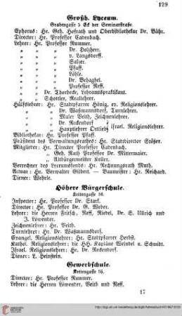 Großh. Lyceum, Höhere Bürgerschule und Gewerbeschule