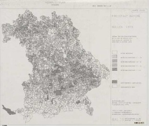 Anzahl der Bullenmastbetriebe mit 6 bis 30 Bullen einschließlich Kälber je Gemeinde in Bayern 1979, Agrarleitplan, Wertungskarte