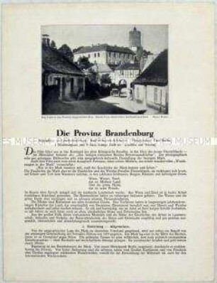 Filmprogramm zu dem deutschen Dokumentarfilm "Die Provinz Brandenburg"