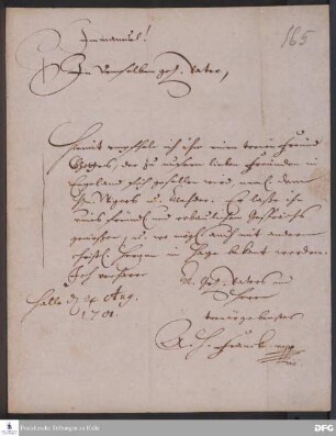 Brief von August Hermann Francke an Friedrich Breckling.