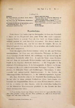 Zeitschrift für angewandte Elektricitätslehre, mit besonderer Berücksichtigung der Telegraphie, des elektrischen Beleuchtungswesens, der Galvanoplastik und verwandter Zweige. 1. 1879