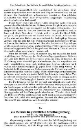 285-289, Zur Methode der gerichtlichen Schriftvergleichung