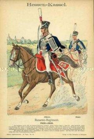 Uniformdarstellung, Offizier und Gemeiner des Husaren-Regiments, Hessen-Kassel, 1813/1821.