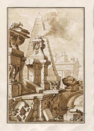 Architekturphantasie mit Pyramide, aus den "Disegni di Prospettiva Ideale", Bl. 16