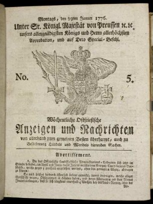 No. 5. Montags, den 29ten Januar 1776.