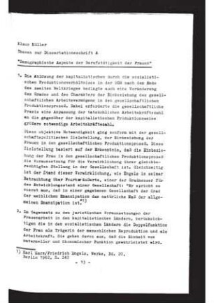 Demographische Aspekte der Berufstätigkeit der Frauen : Thesen zur Dissertation