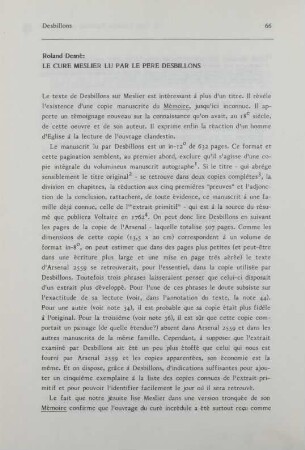Roland Desné: Le curé Meslier lu par le Père Desbillons