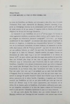 Roland Desné: Le curé Meslier lu par le Père Desbillons