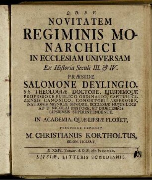 Novitatem Regiminis Monarchici In Ecclesiam Universam Ex Historia Seculi III. [et] IV.