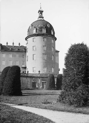 Schloss Moritzburg, Blick auf den südöstlichen Eckturm, 1928